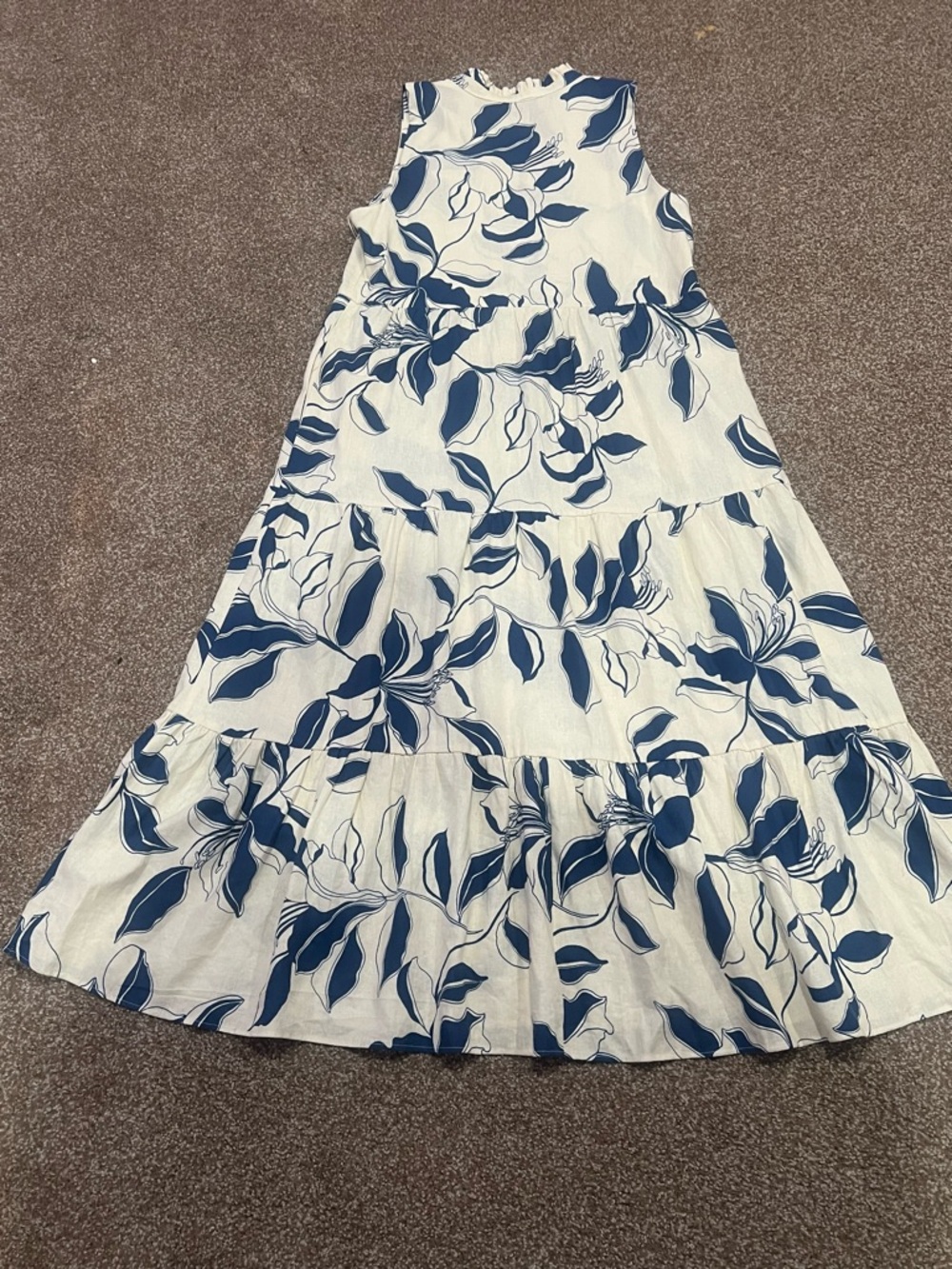 🌿 NWT 1.STATE Linen Blend Tiered Maxi Dress | Blue Floral | XL | Pockets - Picture 7 of 7